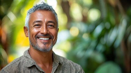 Portrait of a Happy Middle-Aged Man Smiling Outdoors