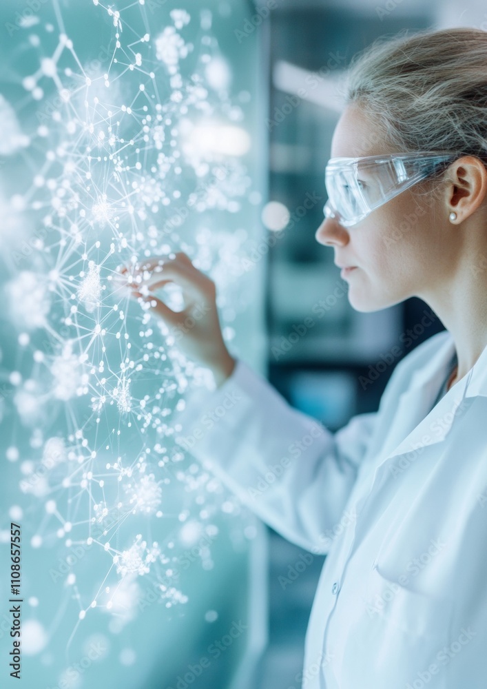Aufkleber Female Scientist in High-Tech Laboratory Analyzing Digital Molecular Structures