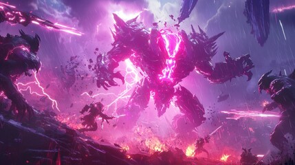 Fototapeta premium Futuristic AI Video Game Battle - Diversity, Drama, and Intensity