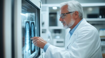 Experienced Doctor Analyzing Medical X-Ray Images in a Modern Clinic