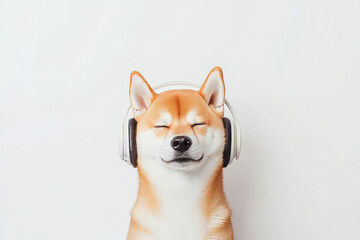 A Shiba Inu dog listening calming meditative music. 