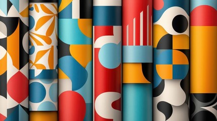 Package Protection Materials Concept, Colorful geometric patterns in various shapes.