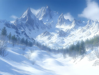 Obraz premium Snow-capped mountains and snowy valley.