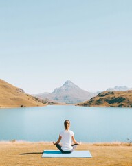 Fototapeta premium Tranquil Yoga by the Lake Embracing Outdoor Wellness and Inner Harmony