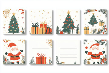 A grid of cute Christmas place cards for printing inspired by French themes. Each card should feature a festive Christmas aesthetic, incorporating French elements such as fleur-de-lis patterns