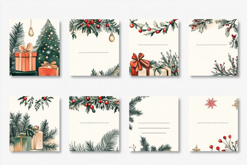 A grid of cute Christmas place cards for printing inspired by French themes. Each card should feature a festive Christmas aesthetic, incorporating French elements such as fleur-de-lis patterns