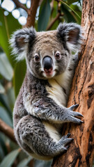 Obraz premium Cute Baby Koala Bear in Eucalyptus Tree Native to Australia