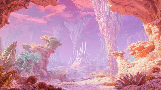 Otherworldly Splendor: AI Video Game Depicting Alien Landscape with Exotic Flora and Creatures