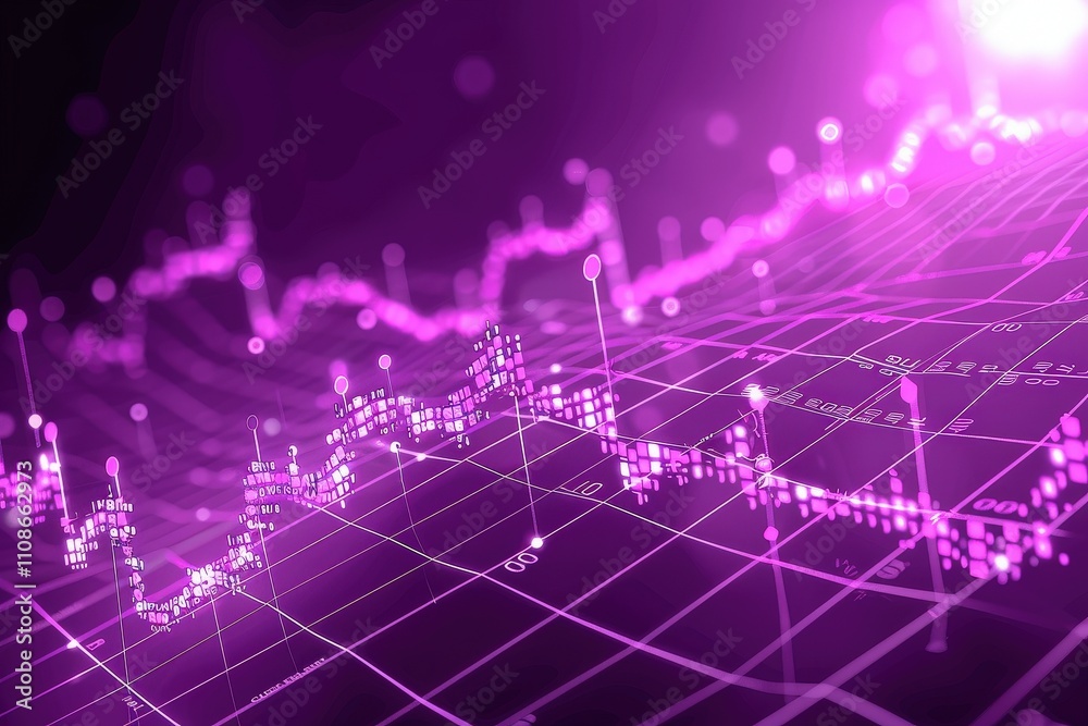 Wall mural a purple background with a graph of numbers and dots