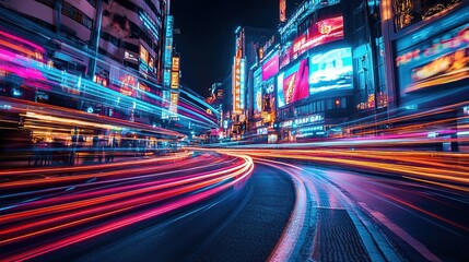 Obraz premium Neon Cityscape: A Symphony of Light and Motion