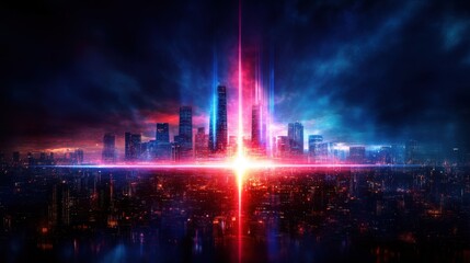 Obraz premium Futuristic City Skyline at Night with Neon Lights