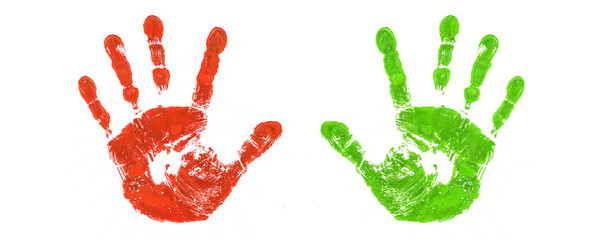Rot Gr&uuml;n Handabdruck vor weissem Hintergrund