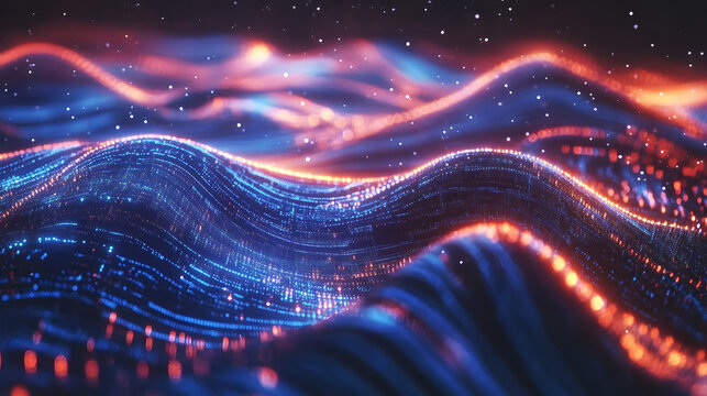 Experience the elegance of waves of tiny round particles flowing smoothly in an abstract design. blue and orange. Perfect for adding a dynamic and modern touch to your creative projects