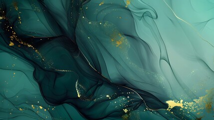 Abstract Emerald Green Gold Fluid Art Painting