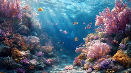 Obraz premium Underwater Scene of Colorful Coral Reefs and Tropical Fish