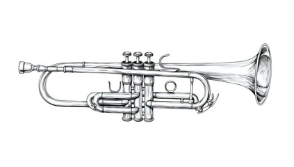 Obraz premium Detailed Hand-Drawn Illustration of a Trumpet Musical Instrument