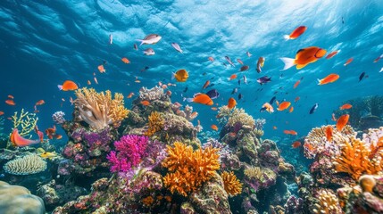 Vibrant Coral Reef Underwater Scene with Colorful Tropical Fish