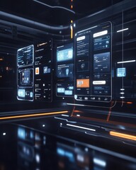Obraz premium Futuristic interface displaying digital information and notifications.