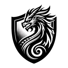 Obraz premium Black and white dragon emblem on a shield.