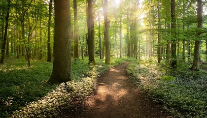 Fototapeta premium Into the Light: A Forest Path of Serenity