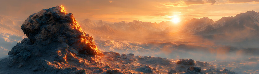 Majestic sunset over snow-capped mountains.