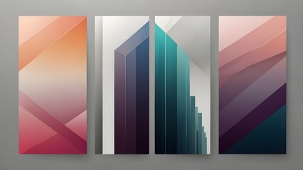 Modern gradient poster background vector set. Minimalist cover template with monotone perspective geometric prism shapes collection Generative AI