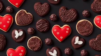 Fototapeta premium Playful Heart-Shaped Cookies on Dark Surface