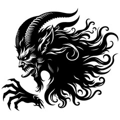 Obraz premium Stylized demon with long hair and claws.
