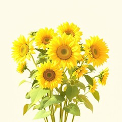 Obraz premium A beautiful arrangement of artificial sunflowers in bright yellow against a soft white background, vintage inspired floral pattern, soft white background, rustic charm.