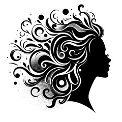 Artistic silhouette of a woman with flowing hair.