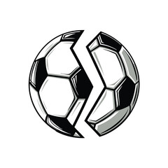 Obraz premium Create a minimalist vector graphic of a soccer ball shattering a single, numbered '1' representing a record broken. High contrast, clean lines.