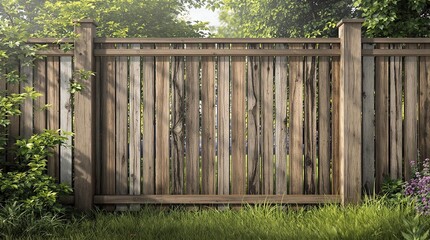 A picture of a DIY wooden fence installation with a clipping path included for easy customization, property, clipping path