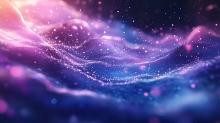 Fototapeta premium Gradient particle wave, soft purple and blue glow, digital aesthetic