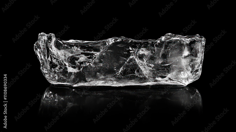 Poster a large clear ice cube on black background