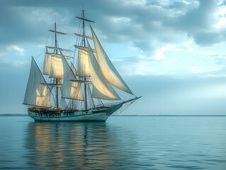 Majestic sailing ship at sea under a dramatic sky. (1)