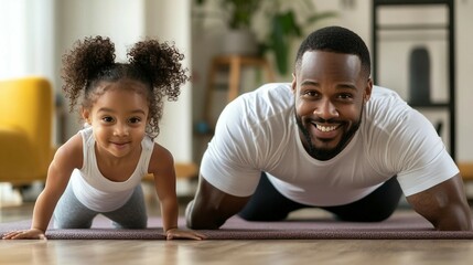 a man and a little girl are doing push ups