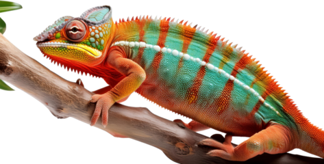 Vibrant Panther Chameleon on Branch Reptile Exotic Pet Wildlife Nature