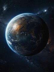 Obraz premium Majestic Alien Planet with Fiery Glow and Cosmic Nebula Backdrop