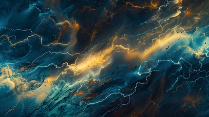 Abstract Teal Gold Swirling Fluid Art Painting