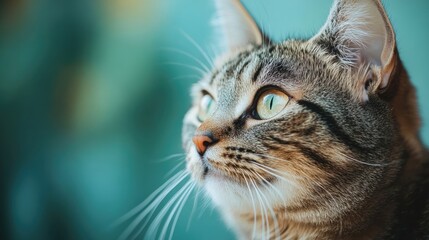 Obraz premium Colorful cat portrait that captures the vibrant personality of a feline, emphasizing the cats unique characteristics and charm in a vivid and artistic way with ample copy space.