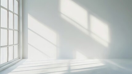 Obraz premium Unfinished drywall in a room post cosmetic repairs highlights clean white walls that reflect natural light. The space offers ample opportunities for design and decoration with copy space.