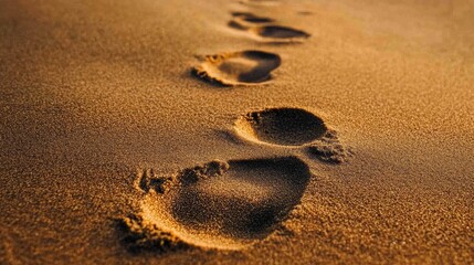 Footprints in sand represent the journey to wellbeing, illustrating the path one takes towards wellness with ample space around for reflection and personal growth.