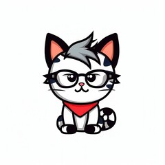 Adorable cartoon cat with glasses and a red scarf, showcasing a quirky personality.