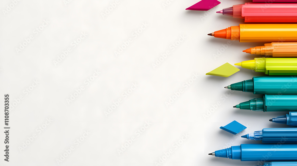 Poster A vibrant array of colored markers arranged neatly on a blank surface, showcasing a spectrum of hues ready for artistic creation