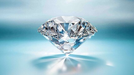 A sparkling diamond glistens against a soft blue background, showcasing its brilliance and clarity.
