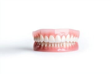 Obraz premium Full removable denture showing perfect white teeth on white background