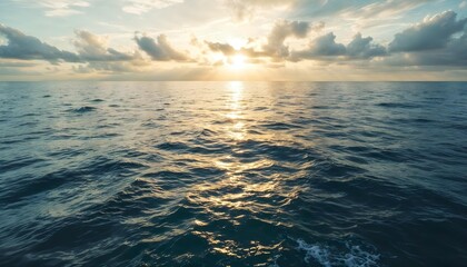 Obraz premium Endless Ocean Horizon: A Tranquil Seascape Under Bright Sunlight and Fluffy Clouds