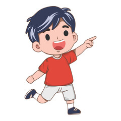 Cheerful Cartoon Boy Pointing with Excitement