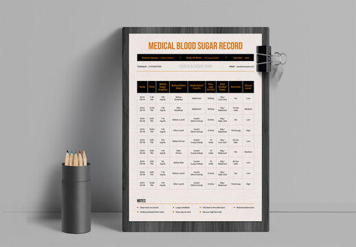 Medical Blood Sugar Record Template Layout