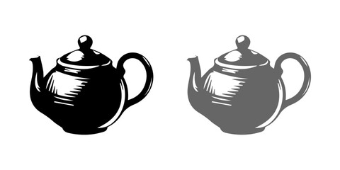 Kettles in black Vector illustrations of different teapots An example of a morning teatime teacup illustration, Teapot icon, representing tea time and minimalist beverage preparation vector.